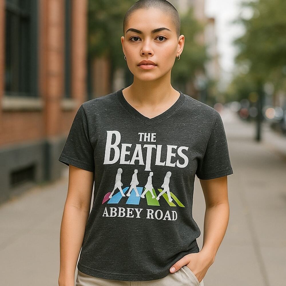 THE BEATLES Abbey Road Album Concert T-Shirt Gray Black Top ~ Size MEDIUM